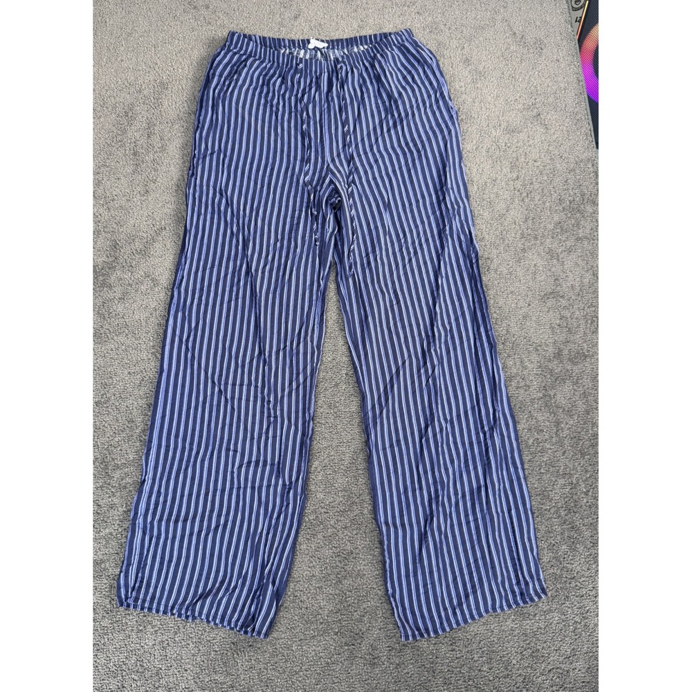 Sienna Sky Navy Blue Striped Wide Leg Lounge Pants Size Medium Drawstring